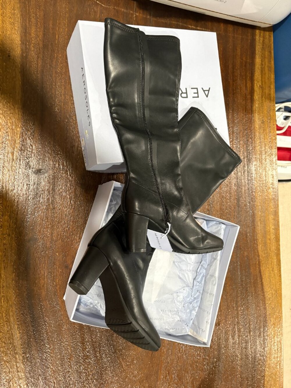 Aerosoles Chai Black Heeled Boots sz 6M 6 NEW NIB Knee High Chunky - Picture 4 of 5